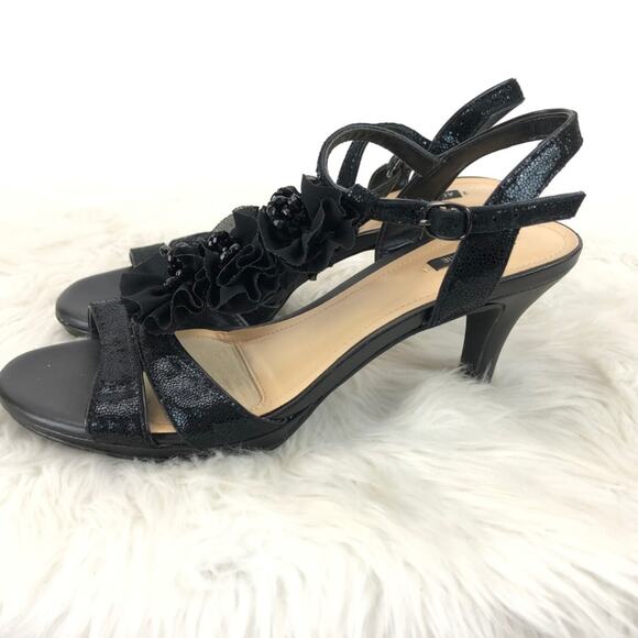 Alex Marie 9 M Womens Black Leather Embellished Ankle Strap Heels - Picture 4 of 8